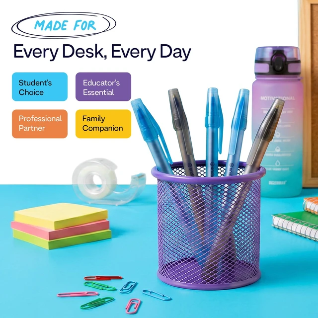 Alt view image 5 of 7 - Ballpoint Pens Bulk Blue and Black Pens (400 Pack) 200 Black & 200 Blue - Medium Point (1.0mm) Flexible Round Barrel For Writing Comfort, Pens Bulk for School, Home and Office