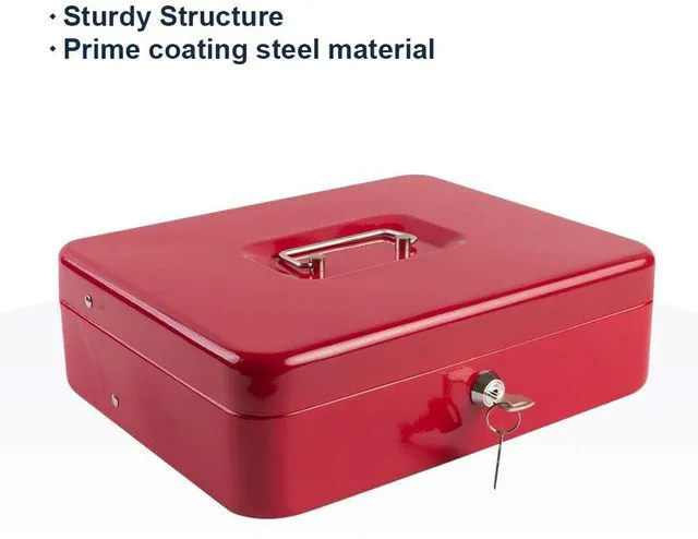 Alt view image 6 of 7 - Locking Cash Box with Lock,Money Box with Cash Tray,Lock Safe Box with Key,Money Saving Organizer,11.81Lx 9.45Wx 3.54H Inches,Red XL Large