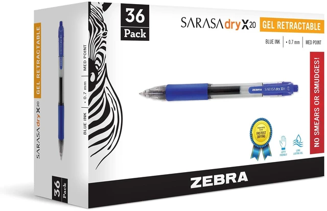 Main image of SARASA X20 Retractable Gel Pen, Blue Ink, 0.7mm, 36-Pack Rapid-Dry Ink, Smear-Resistant, Ideal for Left-Handed Writers, Note-Taking, Office, School Supplies, Medium Point Tip (46236)