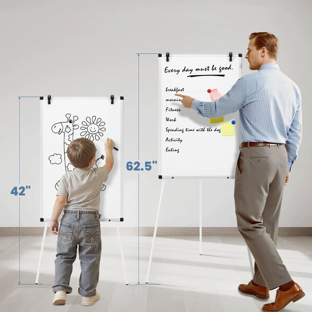 Alt view image 7 of 7 - Magnetic White Board Easel 36"x24", Silver Aluminium Frame & White 36"x24" magnetic dry erase. Height 28"-48" for adults & kids. Foldable for classroom. Includes tray & 2 magnets