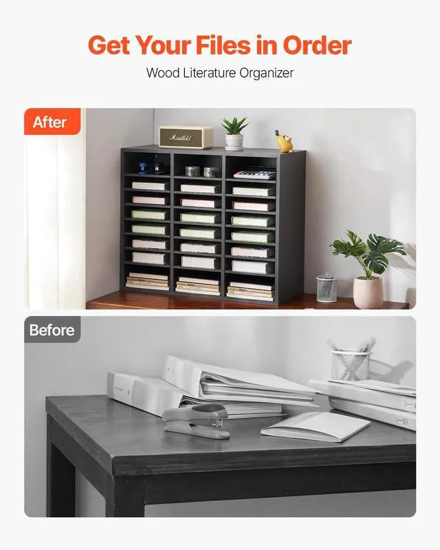 Alt view image 4 of 7 - Literature Organizer, 24 Compartments Office Mailbox with Adjustable Shelves, Wooden Mailbox Sorter Medium Density Fiberboard Office Home Classroom Storage for Files, Documents, Papers, Grey
