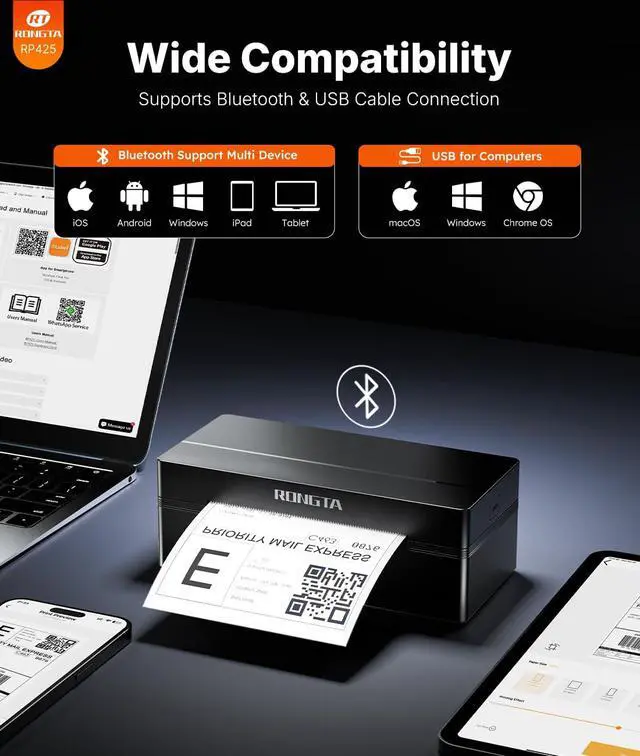 Alt view image 2 of 7 - Bluetooth Shipping Label Printer, Wireless 4x6 Thermal Label Printer for Shipping Packages, Support Phones, Compatible with Windows macOS Android iOS for Small Business