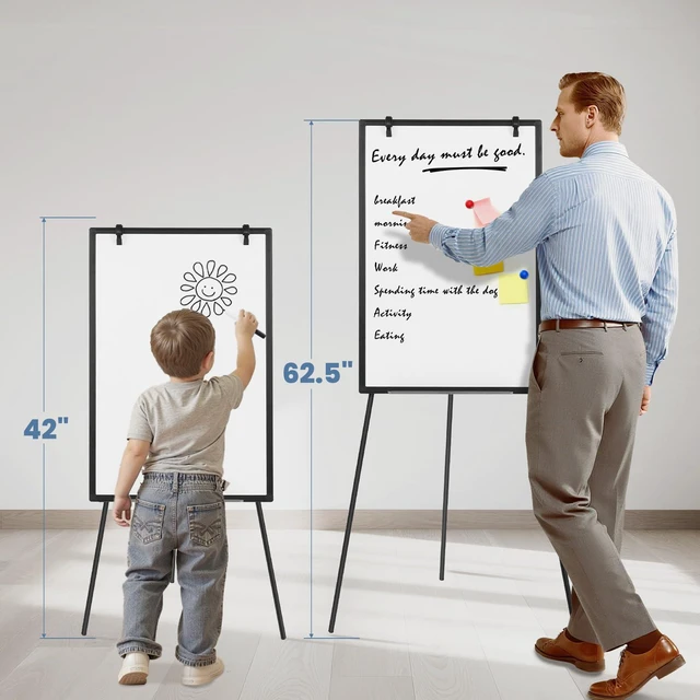 Alt view image 7 of 7 - Magnetic White Board Easel 36"x24", Silver Aluminium Frame & Black 36"x24" magnetic dry erase. Height 28"-48" for adults & kids. Foldable for classroom. Includes tray & 2 magnets