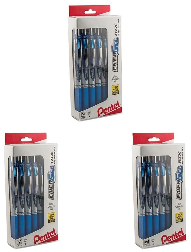 Main image of EnerGel RTX RT Liquid Gel Pen, Med, Metal Tip, (0.7mm), Blue Ink, Box of 12 (BL77PC12C1) (Pack of 3)