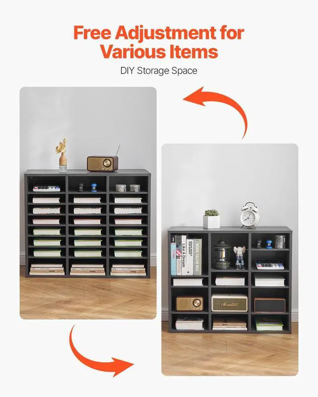 Alt view image 7 of 7 - Literature Organizer, 24 Compartments Office Mailbox with Adjustable Shelves, Wooden Mailbox Sorter Medium Density Fiberboard Office Home Classroom Storage for Files, Documents, Papers, Grey