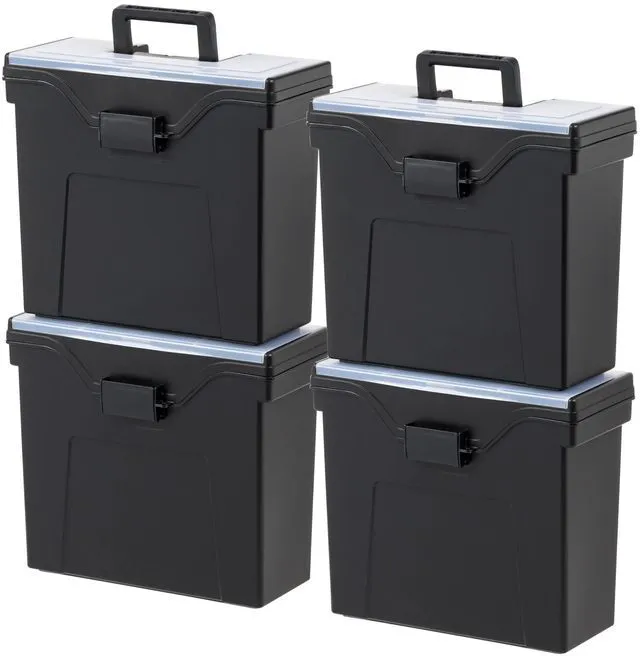 Main image of Slim Portable Letter/Legal File Tote Box, 4-Pack, Black Carry letter and legal files, folders and paperwork with a slim portable design for organized storage on the go
