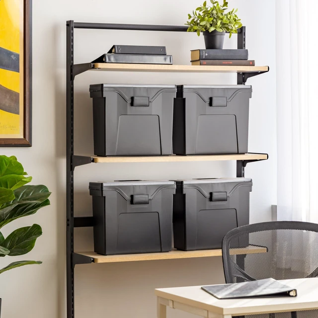 Alt view image 2 of 7 - Slim Portable Letter/Legal File Tote Box, 4-Pack, Black Carry letter and legal files, folders and paperwork with a slim portable design for organized storage on the go