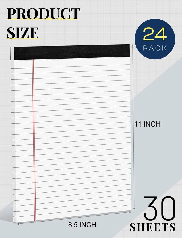 Alt view image 2 of 7 - 24 Pack Legal Pads 8.5 x 11 White Note Pads 8.5 x 11 Notepads Wide Ruled White Writing Pads of Paper 8.5 x 11 Legal Notepads 8.5 x 11 White Lined Paper Pads 30 Sheets Per Legal Note Pads