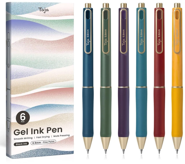 Main image of Gel Pens, 6 Pcs Quick Dry Black Ink Pens, 0.5mm Fine Point, Vintage Retractable Pens with Soft Grip, Smooth Writing for Journaling and Note Taking, Cute Aesthetic Design for Women & Men