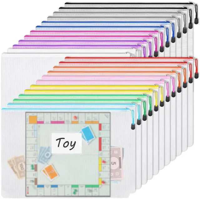 Main image of 24pcs Mesh Zipper Pouch Bags A3 Extra Large Document Bag with Label Pocket, 16.9x12 Inches, Plastic Zip File Folders, Puzzles, Board Game Storage for Organizing Office Home