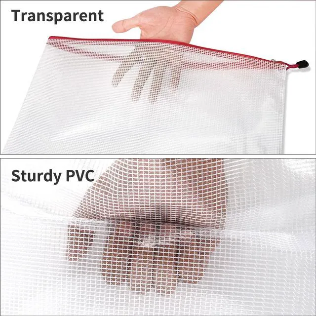Alt view image 3 of 6 - 24pcs Mesh Zipper Pouch Bags A3 Extra Large Document Bag with Label Pocket, 16.9x12 Inches, Plastic Zip File Folders, Puzzles, Board Game Storage for Organizing Office Home