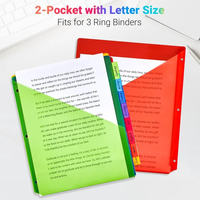 Alt view image 3 of 7 - 8-Tab Dividers for 3-Ring Binders, 96 Counts 3 Holes Index Dividers with 2 Pockets, Insertable 8 Tabs Binder Divider for 1/2''/1''/2''/3'' inch Binders, 8 Colors (12)