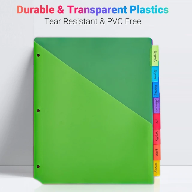Alt view image 4 of 7 - 8-Tab Dividers for 3-Ring Binders, 96 Counts 3 Holes Index Dividers with 2 Pockets, Insertable 8 Tabs Binder Divider for 1/2''/1''/2''/3'' inch Binders, 8 Colors (12)
