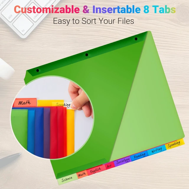 Alt view image 5 of 7 - 8-Tab Dividers for 3-Ring Binders, 96 Counts 3 Holes Index Dividers with 2 Pockets, Insertable 8 Tabs Binder Divider for 1/2''/1''/2''/3'' inch Binders, 8 Colors (12)