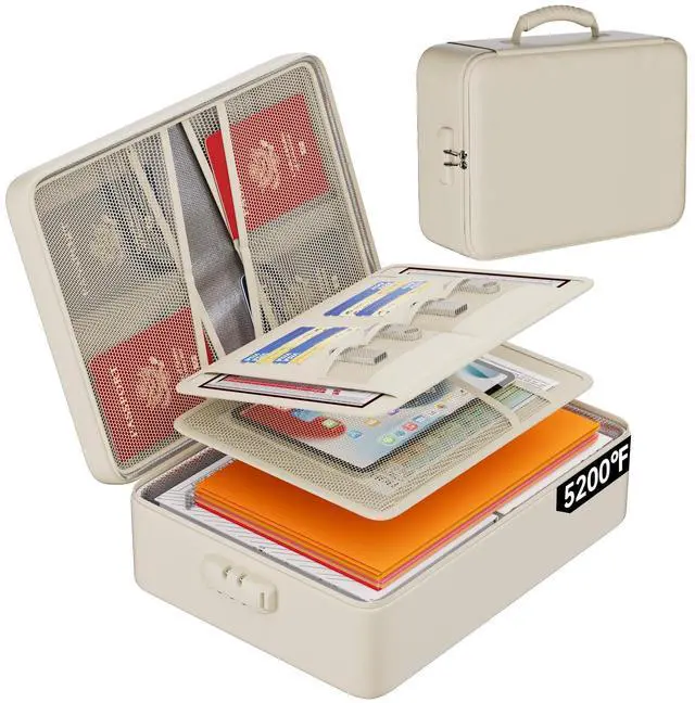 Main image of 5200°F Fireproof Document Organizer Box with Lock, Beige (Soft) Heat Insulated 8 Layers File Storage Bag,Water-Resistant Zipper,Home Office Travel Safe,Protects Important Documents,Laptop