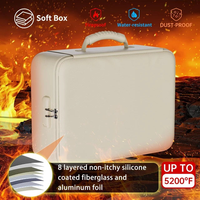 Alt view image 2 of 7 - 5200°F Fireproof Document Organizer Box with Lock, Beige (Soft) Heat Insulated 8 Layers File Storage Bag,Water-Resistant Zipper,Home Office Travel Safe,Protects Important Documents,Laptop