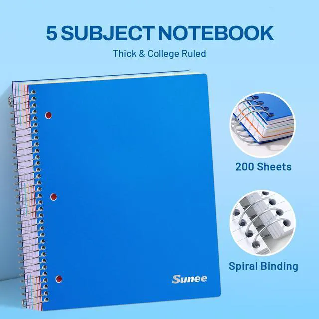 Alt view image 2 of 7 - 5 Subject Notebook College Ruled - 400 Pages, 9"x11", 5 Pocket Colored Dividers, 3-Hole Punched Paper, Blue