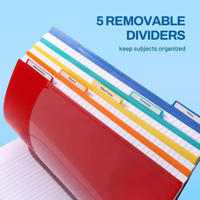 Alt view image 3 of 7 - 5 Subject Notebook College Ruled - 400 Pages, 9"x11", 5 Pocket Colored Dividers, 3-Hole Punched Paper, Blue