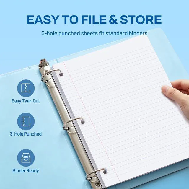 Alt view image 4 of 7 - 5 Subject Notebook College Ruled - 400 Pages, 9"x11", 5 Pocket Colored Dividers, 3-Hole Punched Paper, Blue