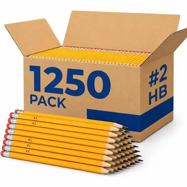 Main image of 1250 Bulk #2 Pencils, Yellow Pre Sharpened #2 HB, With Top Erasers Easy Grip Design #2 Pencils Bulk, Back to School Gifts, Bulk Pencils Set for Classrooms, Teachers, School & Office Staff
