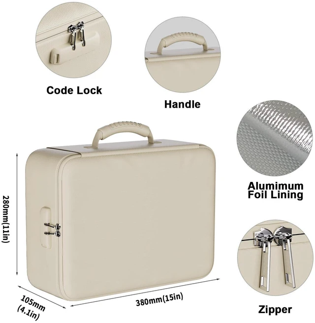 Alt view image 7 of 7 - 5200°F Fireproof Document Organizer Box with Lock, Beige (Soft) Heat Insulated 8 Layers File Storage Bag,Water-Resistant Zipper,Home Office Travel Safe,Protects Important Documents,Laptop