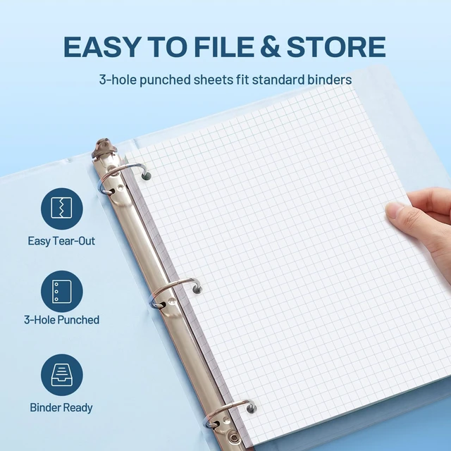 Alt view image 4 of 7 - 5 Subject Graph Paper Notebook - 400 Pages, 9"x11", 4x4 Graph Ruled Notebook, 5 Pocket Colored Dividers, 3-Hole Punched Paper, Black