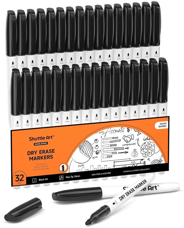 Main image of Dry Erase Markers, 32 Pack Black Whiteboard Markers,Fine Tip Dry Erase Markers for Kids,Perfect for Writing on Whiteboards, Dry-Erase Boards,Mirror,Calender,School Office Supplies