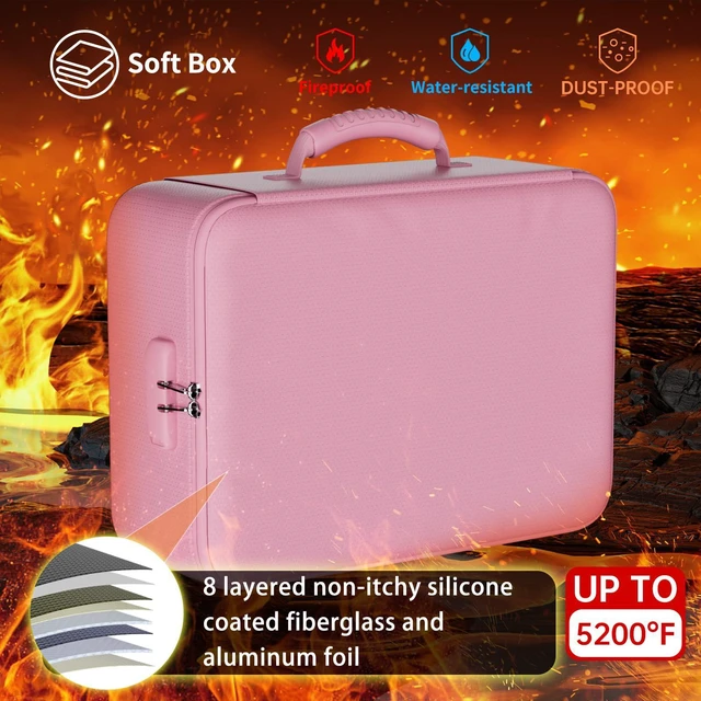 Alt view image 2 of 7 - 5200°F Fireproof Document Organizer Box with Lock, Pink (Soft) Heat Insulated 8 Layers File Protection Bag,Water-Resistant Zipper,Portable Home Office Travel Safe Storage for Files,Laptop