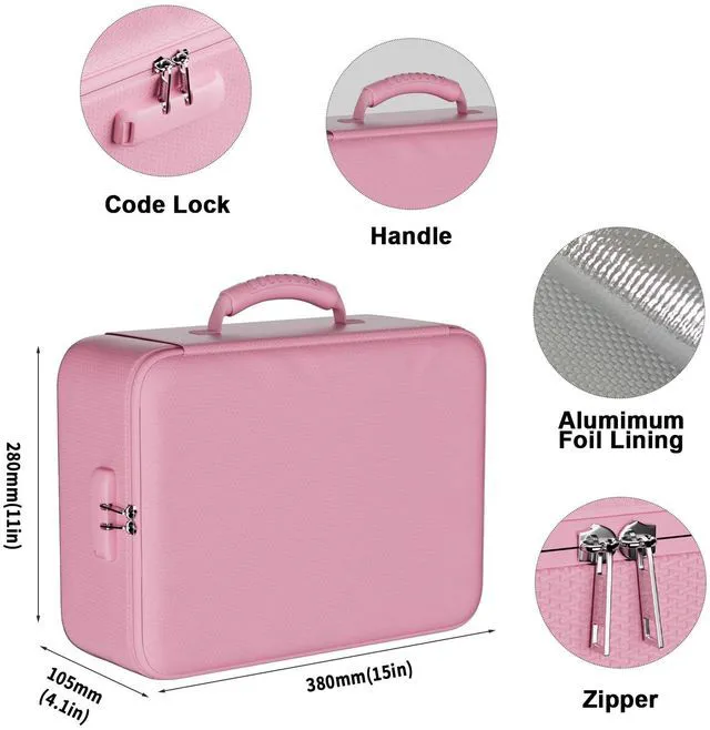Alt view image 5 of 7 - 5200°F Fireproof Document Organizer Box with Lock, Pink (Soft) Heat Insulated 8 Layers File Protection Bag,Water-Resistant Zipper,Portable Home Office Travel Safe Storage for Files,Laptop
