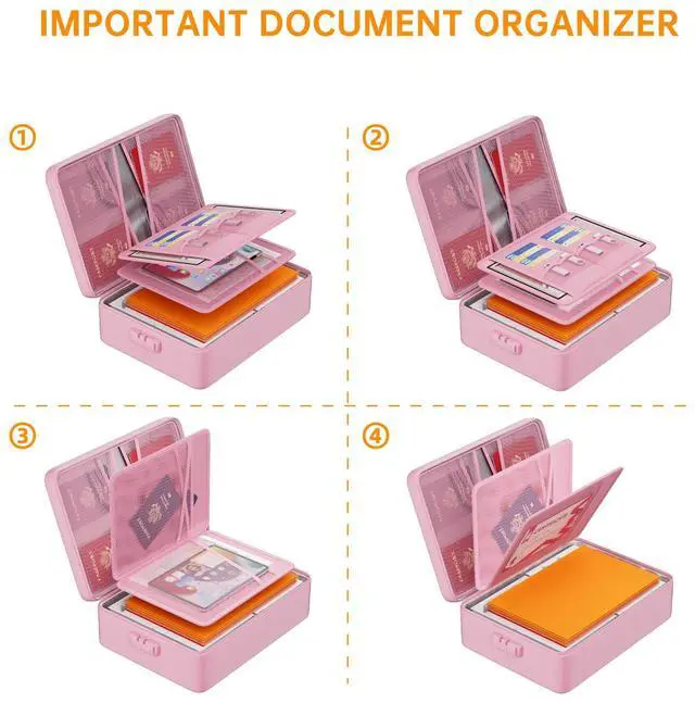 Alt view image 6 of 7 - 5200°F Fireproof Document Organizer Box with Lock, Pink (Soft) Heat Insulated 8 Layers File Protection Bag,Water-Resistant Zipper,Portable Home Office Travel Safe Storage for Files,Laptop
