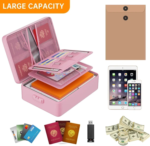 Alt view image 7 of 7 - 5200°F Fireproof Document Organizer Box with Lock, Pink (Soft) Heat Insulated 8 Layers File Protection Bag,Water-Resistant Zipper,Portable Home Office Travel Safe Storage for Files,Laptop