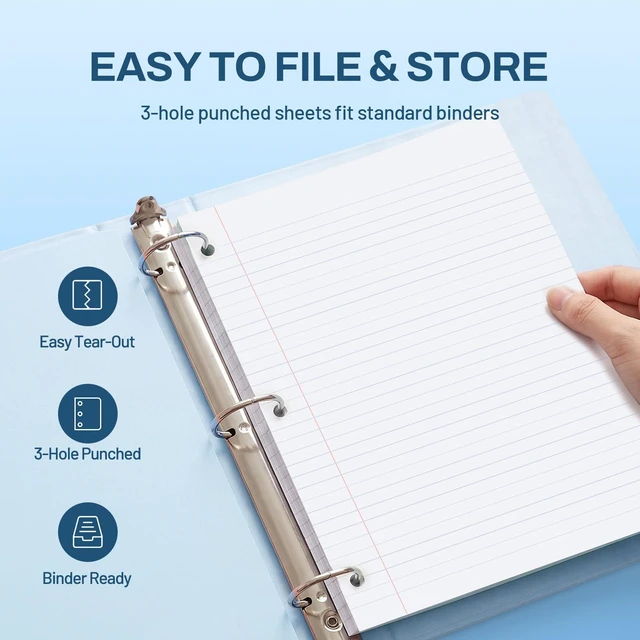 Alt view image 4 of 7 - 5 Subject Notebook College Ruled - 400 Pages, 9"x11", 5 Pocket Colored Dividers, 3-Hole Punched Paper, Black