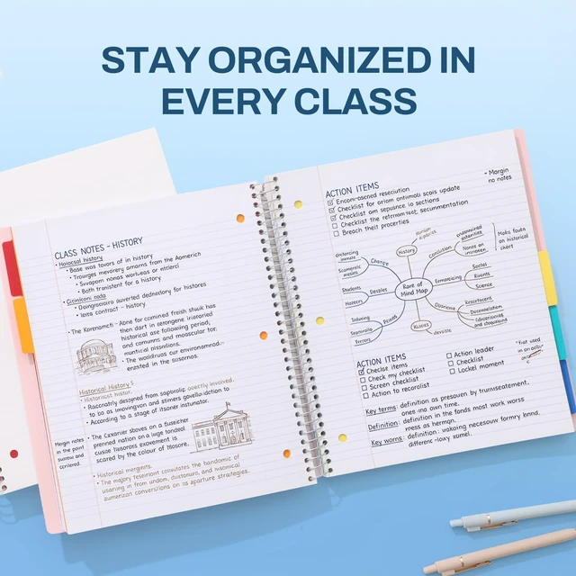 Alt view image 6 of 7 - 5 Subject Notebook College Ruled - 400 Pages, 9"x11", 5 Pocket Colored Dividers, 3-Hole Punched Paper, White