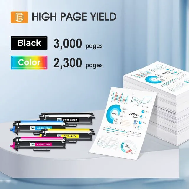 Alt view image 3 of 6 - TN227 TN-227BK/C/M/Y High Yield Toner Cartridge 4 Pack TN-227 TN 227 223 Compatible for Brother TN-223BK/C/M/Y TN223 MFC-L3770CDW HL-L3270CDW HL-L3290CDW MFC-L3750CDW HL-L3210CW MFC-L3710CW Printer
