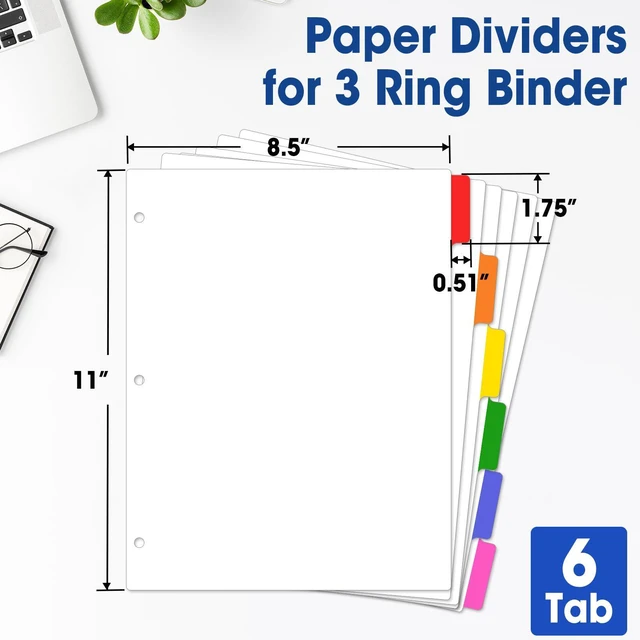 Alt view image 2 of 6 - 120 Pcs Binder Dividers with Multicolor Tabs, 1/6 Cut Tabs, Dividers for 3 Ring Binder, Blank Write On Binder Dividers in 6 Tab Sets, Letter Size, 120 Dividers, 20 Sets