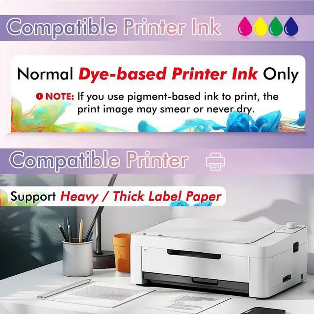 Alt view image 5 of 7 - Printable Vinyl Sticker Paper for Inkjet Printer, Glossy 100 Sheets Waterproof, 8.5x11 Inch, White Adhesive Label Paper, Vivid Colors, Tear-Resistant, Removable, for Custom Stickers