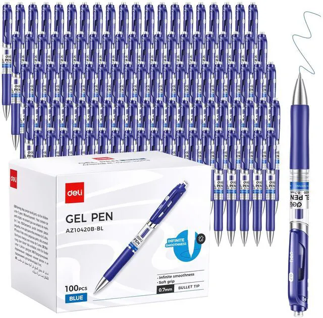 Main image of Gel Pens, 100 Pcs Pens Blue Ink, Retractable Medium Point Pen 0.7mm Smooth Writing, Fast Dry, No Bleed for Journaling Note Taking, Home School Office Supplies
