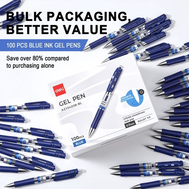 Alt view image 2 of 7 - Gel Pens, 100 Pcs Pens Blue Ink, Retractable Medium Point Pen 0.7mm Smooth Writing, Fast Dry, No Bleed for Journaling Note Taking, Home School Office Supplies