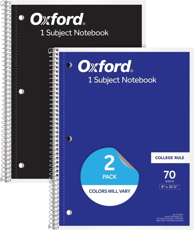 Main image of Spiral Notebooks, 1 Subject, College Ruled Notebooks for School, 8 x 10.5 Inches, 70 Sheets, Assorted Colors, Back to School Supplies (1002522), 2 Count (Pack of 12)
