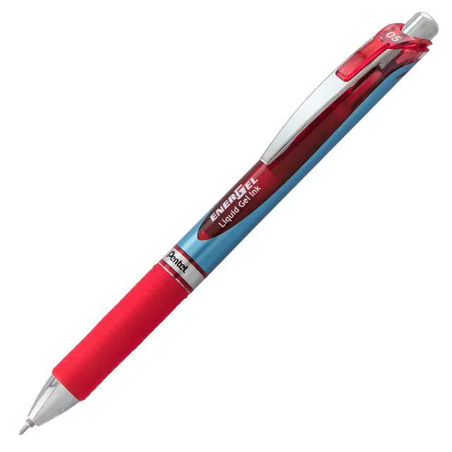 Alt view image 2 of 7 - ® EnerGel® RTX Retractable Liquid Gel Pens, Fine Point, 0.5mm, 54% Recycled, Assorted Barrel Colors, Red Ink, Pack Of 6 Pans