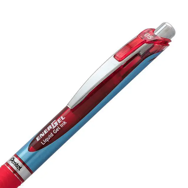 Alt view image 3 of 7 - ® EnerGel® RTX Retractable Liquid Gel Pens, Fine Point, 0.5mm, 54% Recycled, Assorted Barrel Colors, Red Ink, Pack Of 6 Pans