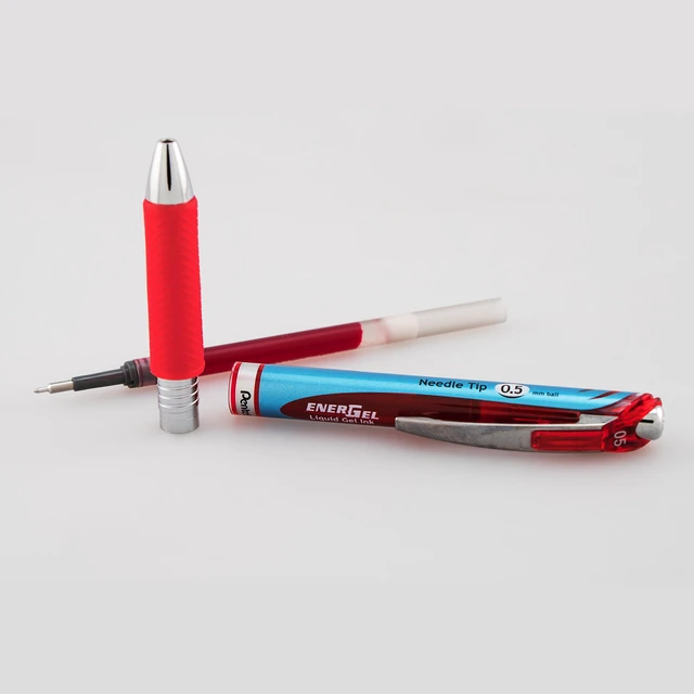 Alt view image 5 of 7 - ® EnerGel® RTX Retractable Liquid Gel Pens, Fine Point, 0.5mm, 54% Recycled, Assorted Barrel Colors, Red Ink, Pack Of 6 Pans