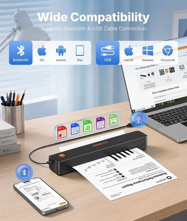 Alt view image 2 of 7 - Thermal Portable Printers Wireless for Travel, Bluetooth Mobile Printer, Inkless Printer for School/Office/Home Use, Compatible with Android,iOS & Laptop (Black)
