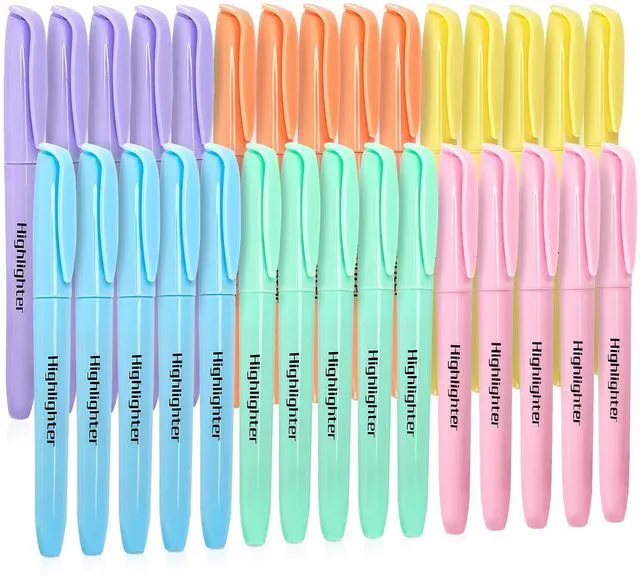 Main image of 30 Pack No Bleed Pastel Highlighters with Soft Chisel Tips 6 Pastel Colors, Bright Highlighters, Office Supplies, School Supplies