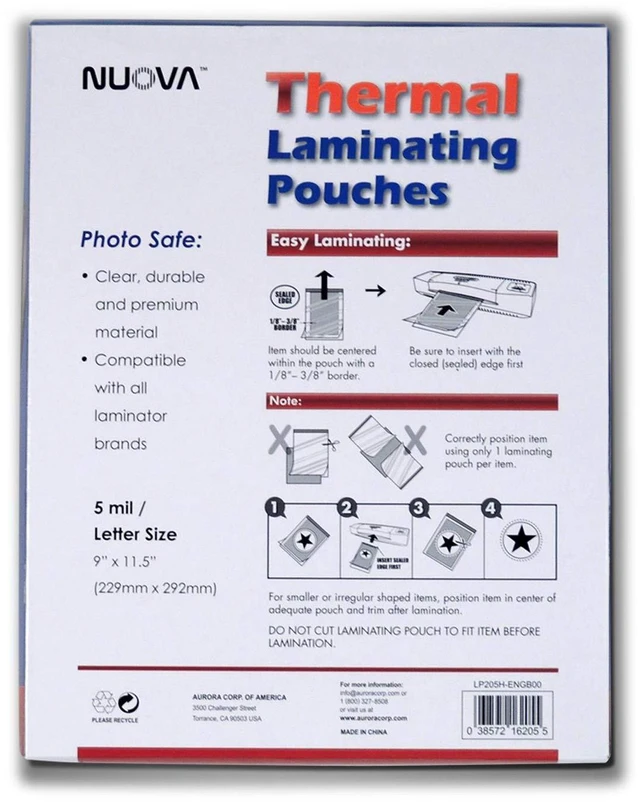 Alt view image 2 of 2 - Nuova 200-Pack, 5 Mil Thermal Laminating Pouches 9 x 11.5 Inches, Letter Size (LP205H)