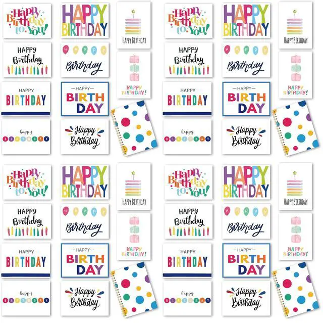 Main image of 100 Birthday Cards, Happy Birthday Cards Bulk with Short Message Inside, 5x7 Inch Thick Card Stock Assorted Birthday Cards with Envelopes,10 Unique Designs for Men and Women. (Pack of 4)