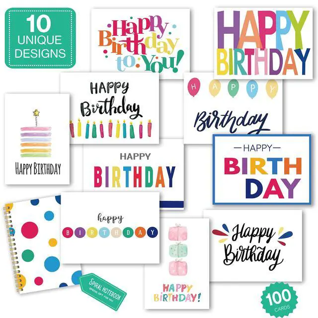Alt view image 2 of 6 - 100 Birthday Cards, Happy Birthday Cards Bulk with Short Message Inside, 5x7 Inch Thick Card Stock Assorted Birthday Cards with Envelopes,10 Unique Designs for Men and Women. (Pack of 4)