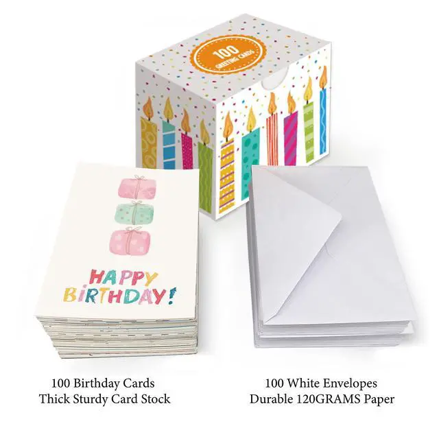 Alt view image 6 of 6 - 100 Birthday Cards, Happy Birthday Cards Bulk with Short Message Inside, 5x7 Inch Thick Card Stock Assorted Birthday Cards with Envelopes,10 Unique Designs for Men and Women. (Pack of 4)