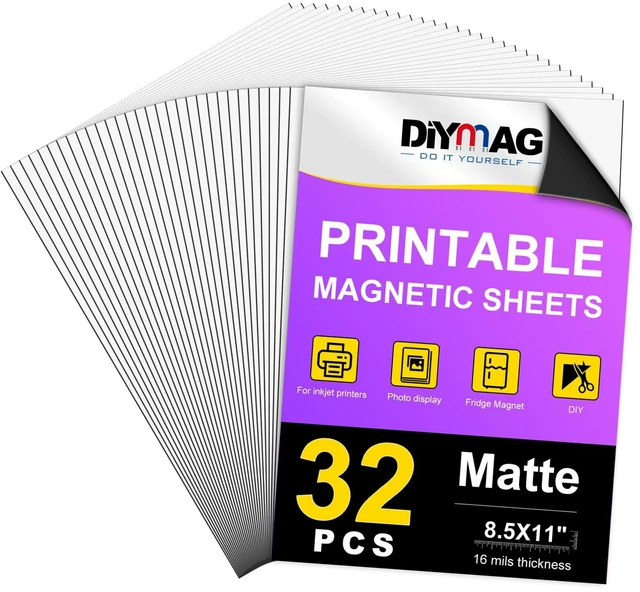 Main image of Printable Magnetic Sheets, Matte 32Pcs 8.5"x11" for Inkjet Printers Flexible Magnetic Paper, Non-Adhesive for DIY Crafts, Photo Wall, Cars, Refrigerator, Classroom and Office Decor