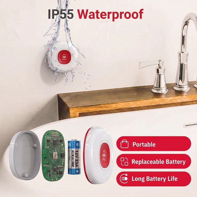 Alt view image 7 of 7 - Wireless Caregiver Pager Call Button for Elderly at Home Nurse Alert System 500+ Feet for Seniors/Elderly/Patient/Disabled 1 Plugin Receiver 1 Waterproof SOS Button